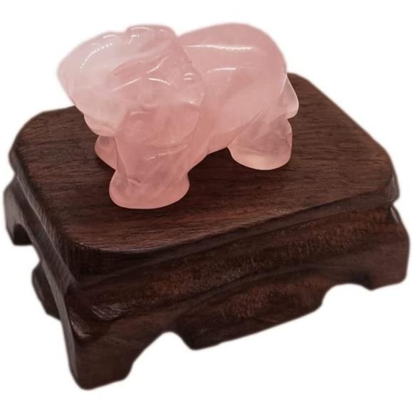 Rose Quartz Elephant Crystal Elephant Figurines Statue Healing Carved Ornament,